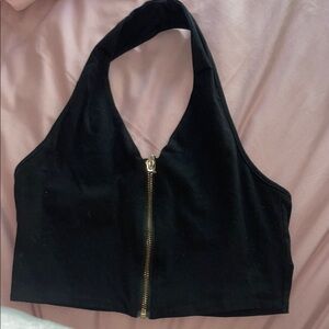 Black Halter Top with Gold Zipper